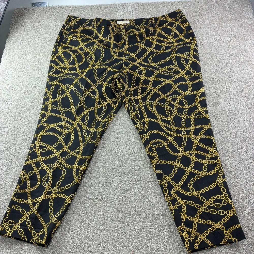 Michael Kors Womens 24W Black Gold Keegan Chain Print Miranda Slack Trouser Chic